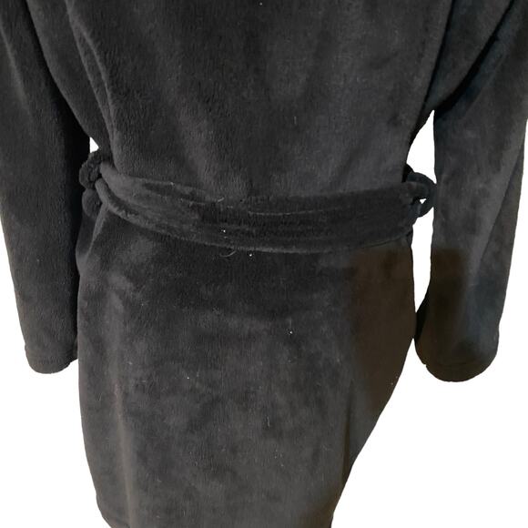 Victoria's Secret Women's Black Plush Hooded with Belt & Embroidered VS Logo M/L - Picture 7 of 11